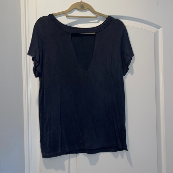 Gray Blue key hole neck rayon tee shirt - Picture 1 of 3